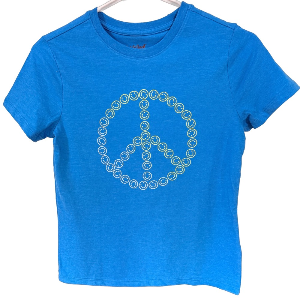 Cat & Jack Kids Blue Peace Sign Smiley Face Graphic T-Shirt Size M 8